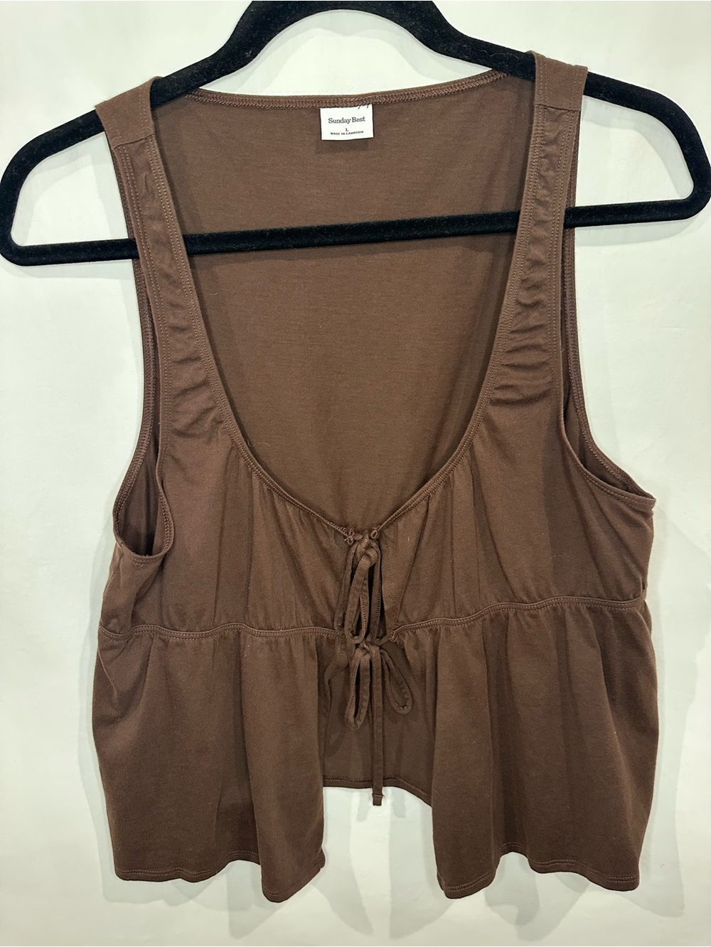 Sunday Best Brown Tie-Front Peplum Tank Top